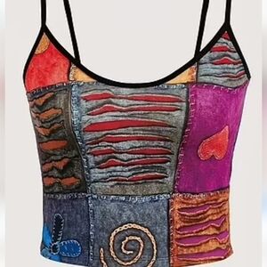 Summer Top Patch Work Y2k 70s Tank Top Sleeveless Hippie-Inspired